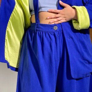 Fashion Brand Company Blue Linen Trousers with Removable Suspenders